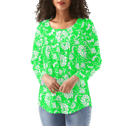 Bold Paisley Womens Long Sleeve Loose Flare Blouse Scoop Neck - Plus Sizes Available