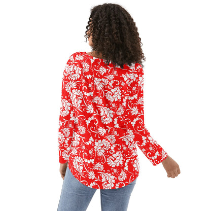 Bold Paisley Womens Long Sleeve Loose Flare Blouse Scoop Neck - Plus Sizes Available