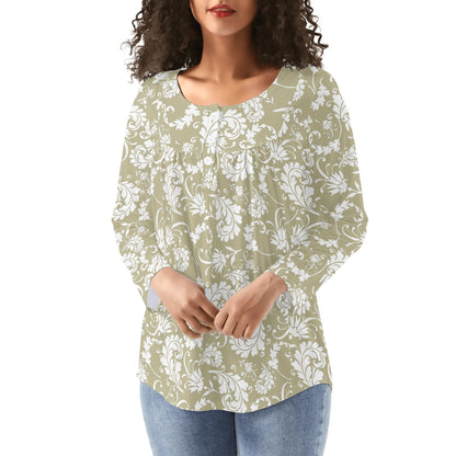 Bold Paisley Womens Long Sleeve Loose Flare Blouse Scoop Neck - Plus Sizes Available