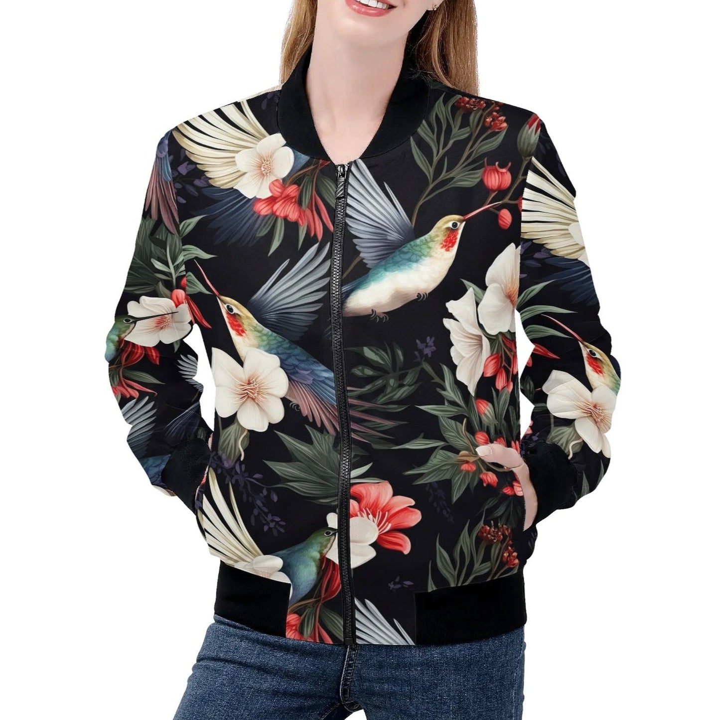 Various Prints - Womens Zip Up Bomber Jacket