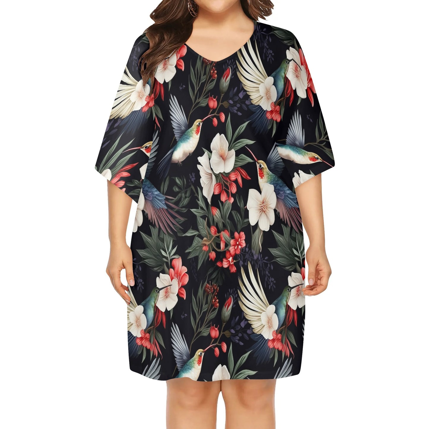 Various Patterns - Womens V-Neck Plus Size Loose Muumuu House Dress