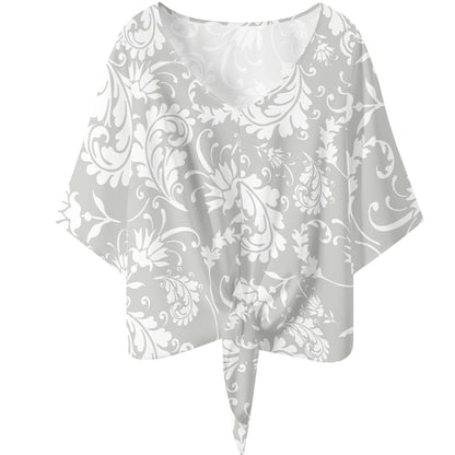 Elegant Women's Paisley V-Neck Tie Front Knot Chiffon Blouse