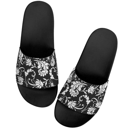 Black Soled White Paisley - Women's Slide-On Sandals