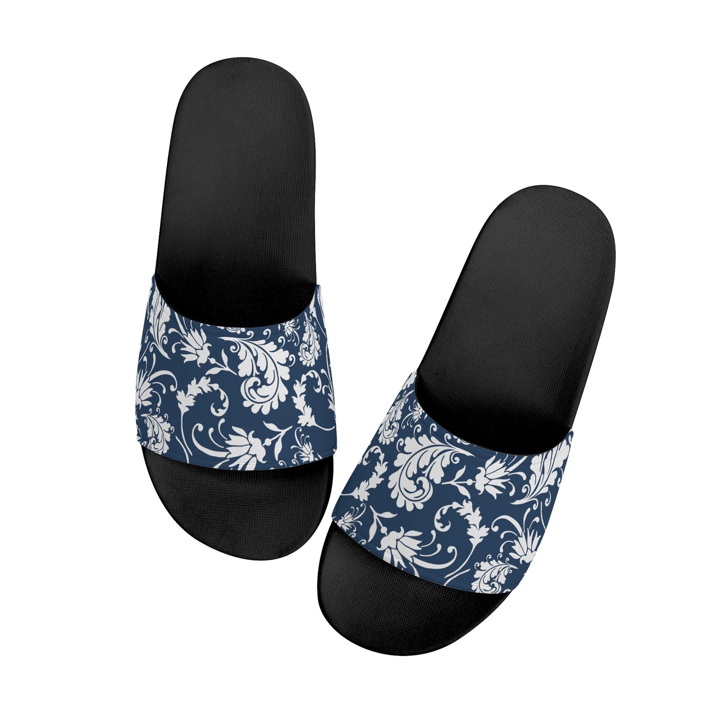 Black Soled White Paisley - Women's Slide-On Sandals