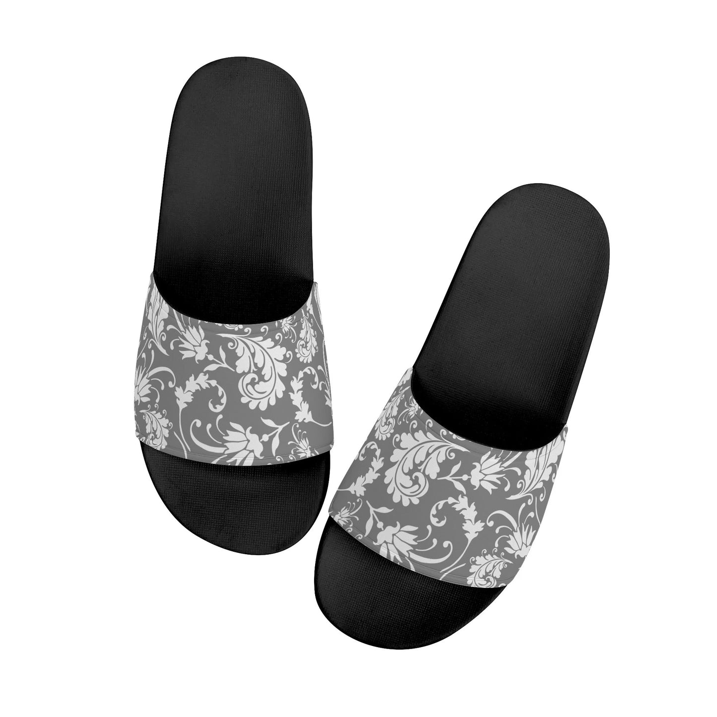 Black Soled White Paisley - Women's Slide-On Sandals