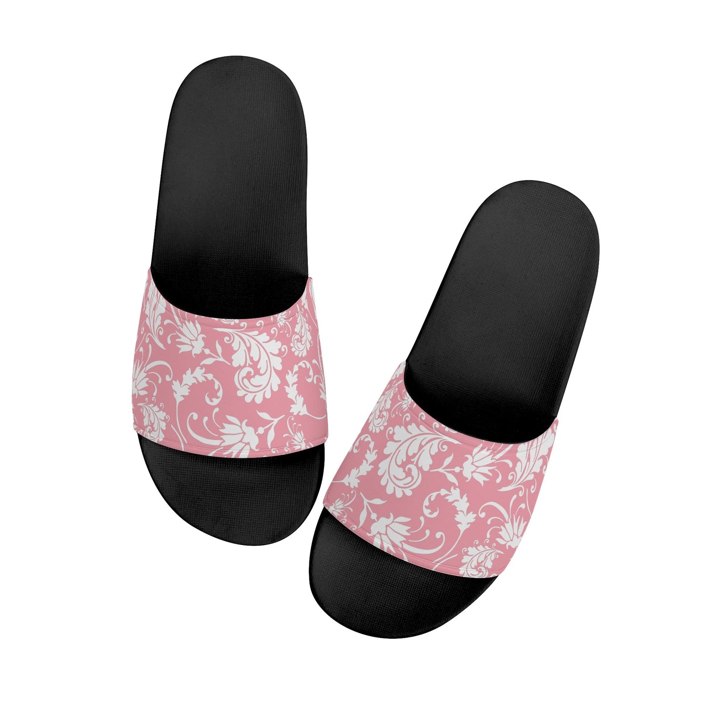 Black Soled White Paisley - Women's Slide-On Sandals