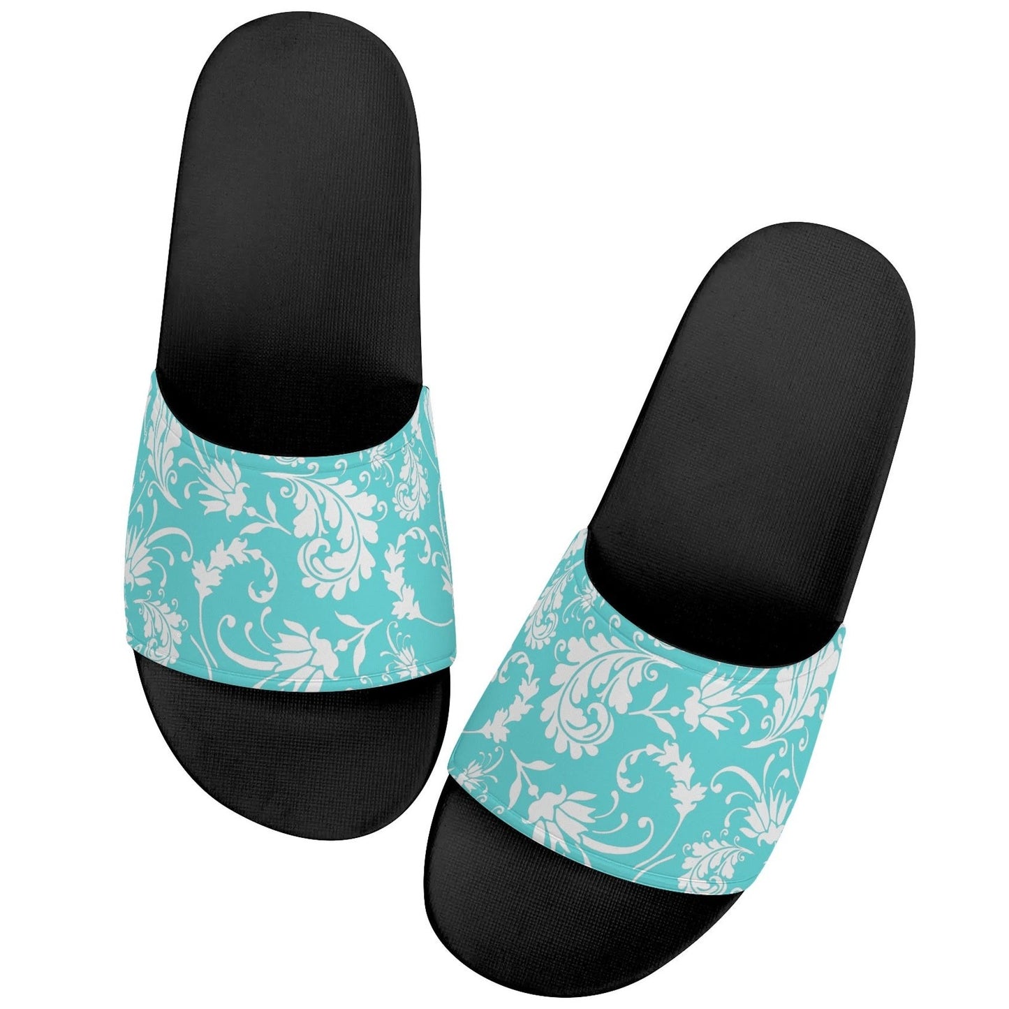 Black Soled White Paisley - Women's Slide-On Sandals