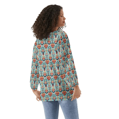 Womens Western Print Long-Sleeve Chiffon Blouses