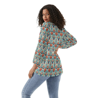 Womens Western Print Long-Sleeve Chiffon Blouses