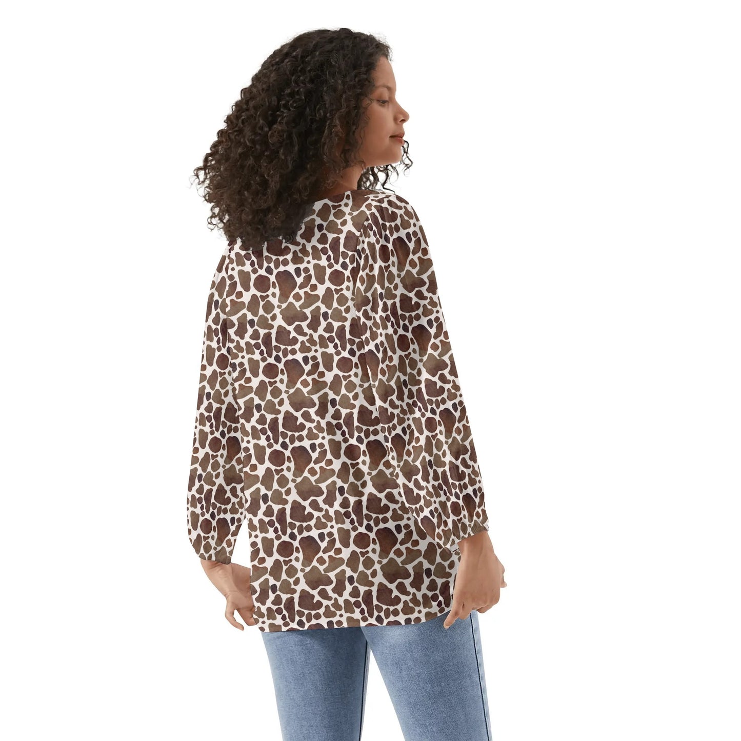 Womens Western Print Long-Sleeve Chiffon Blouses