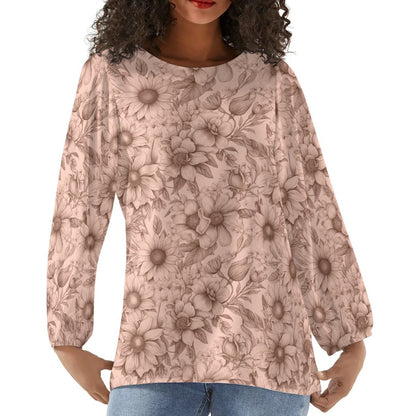 Floral Garden - Womens Long-Sleeve Chiffon Blouse