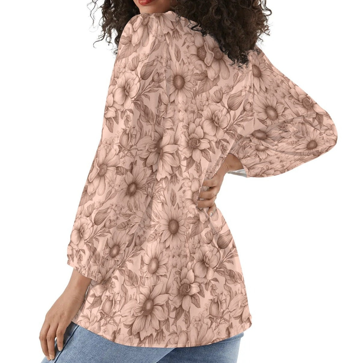 Floral Garden - Womens Long-Sleeve Chiffon Blouse