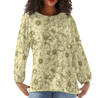 Floral Garden - Womens Long-Sleeve Chiffon Blouse