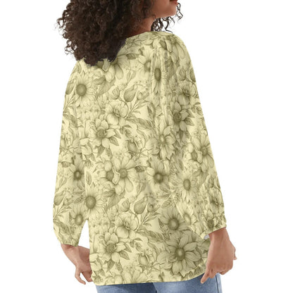 Floral Garden - Womens Long-Sleeve Chiffon Blouse