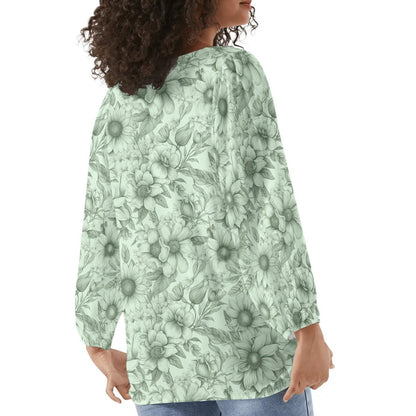 Floral Garden - Womens Long-Sleeve Chiffon Blouse