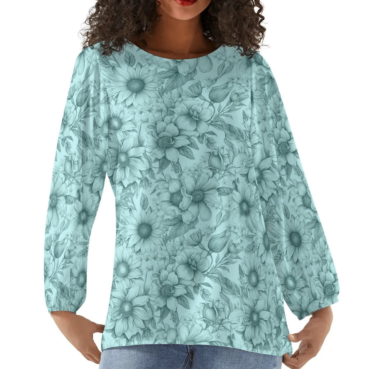 Floral Garden - Womens Long-Sleeve Chiffon Blouse