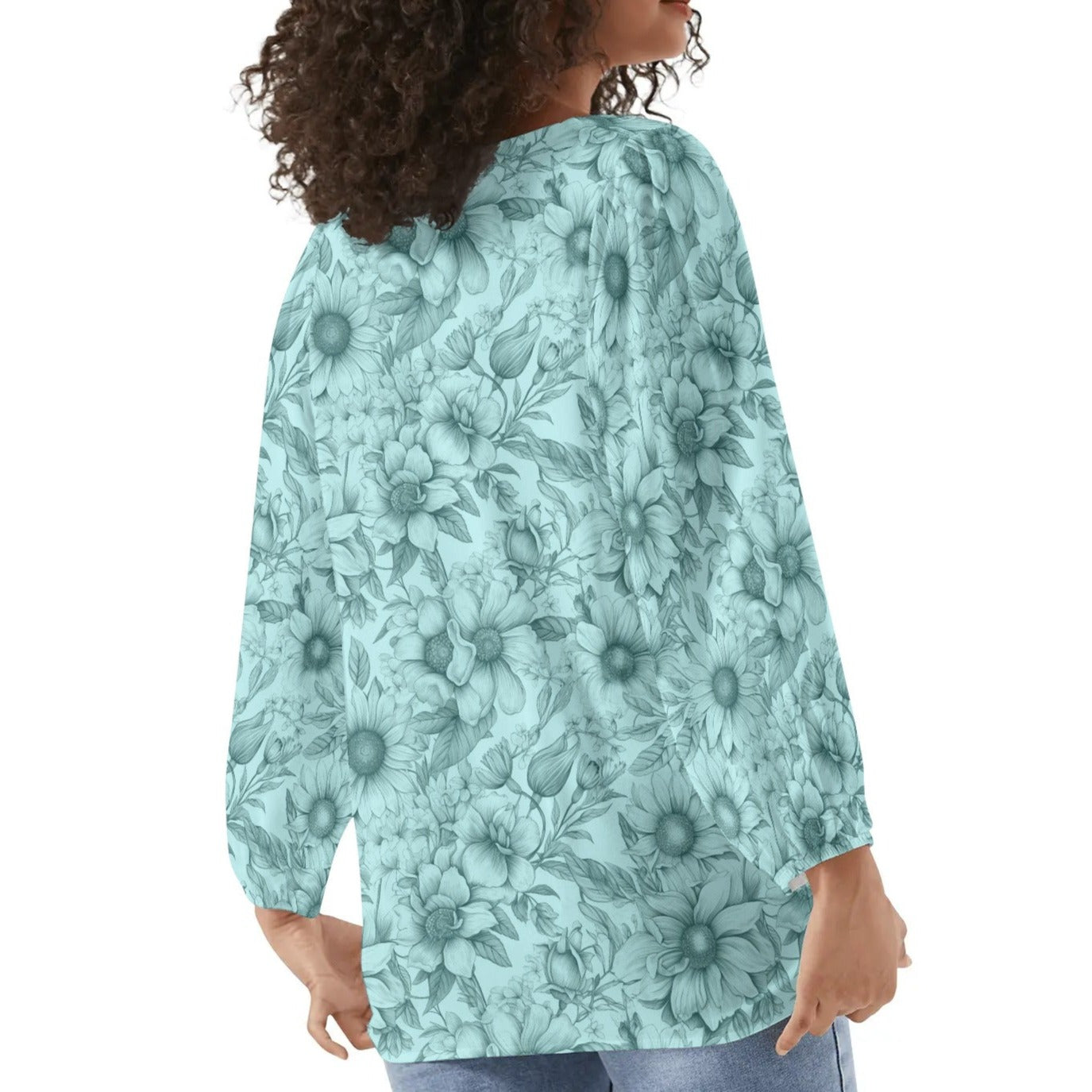 Floral Garden - Womens Long-Sleeve Chiffon Blouse