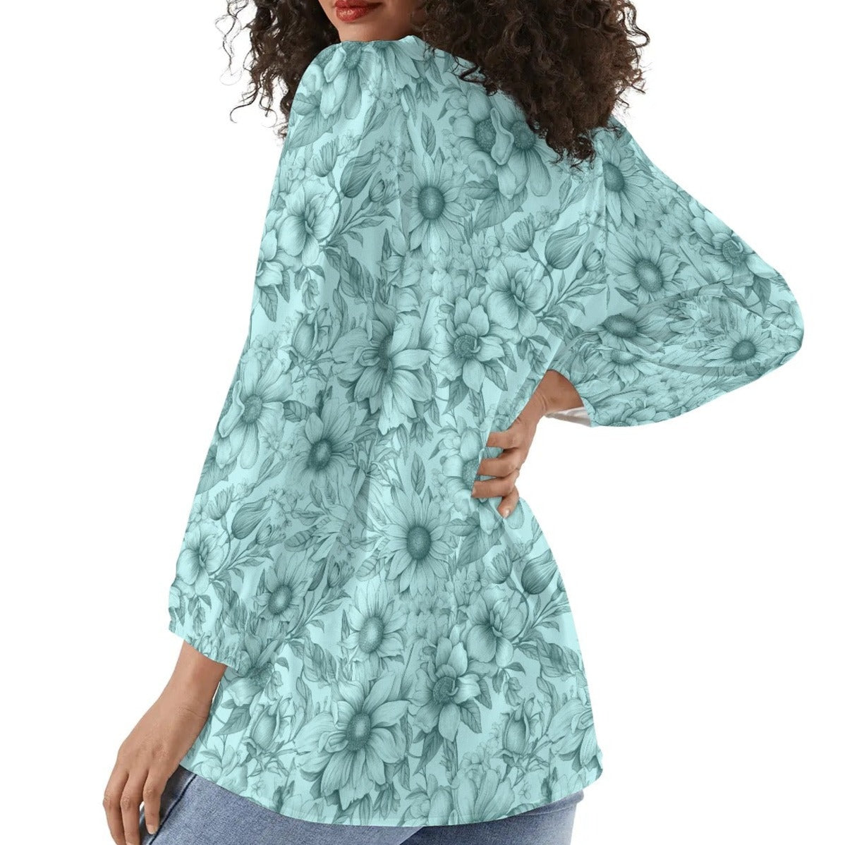 Floral Garden - Womens Long-Sleeve Chiffon Blouse