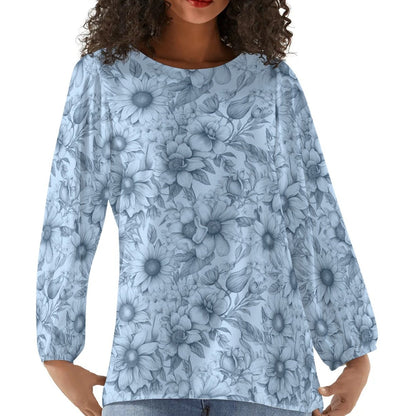 Floral Garden - Womens Long-Sleeve Chiffon Blouse