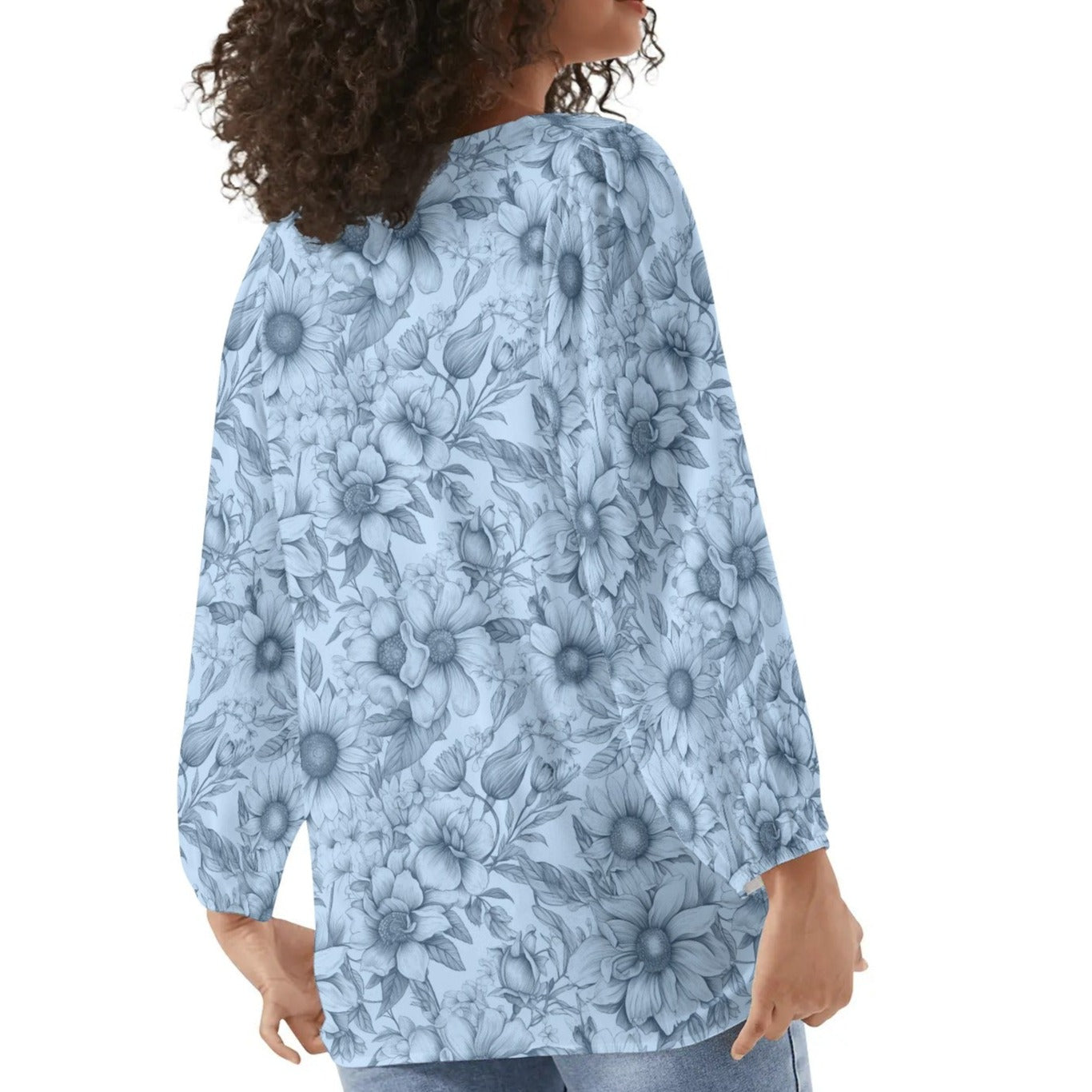 Floral Garden - Womens Long-Sleeve Chiffon Blouse