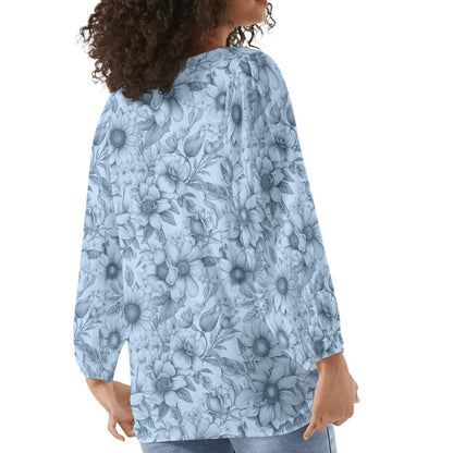 Floral Garden - Womens Long-Sleeve Chiffon Blouse