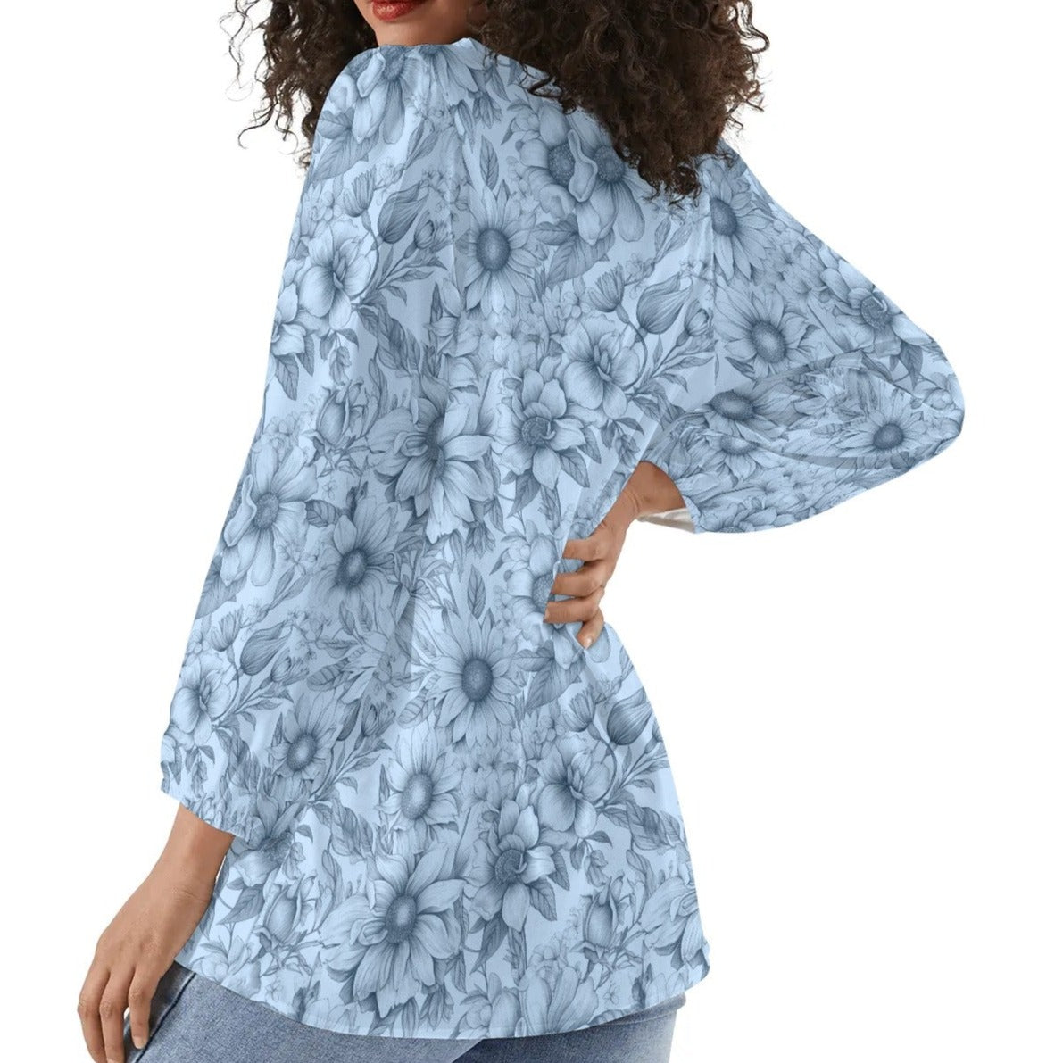 Floral Garden - Womens Long-Sleeve Chiffon Blouse