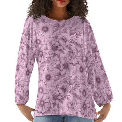 Floral Garden - Womens Long-Sleeve Chiffon Blouse