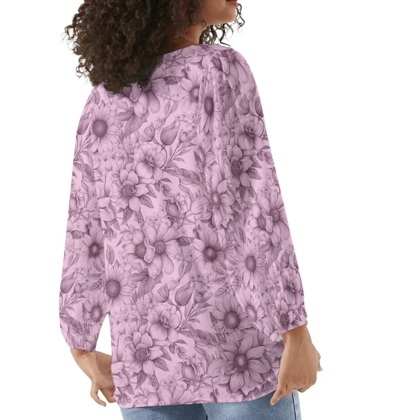 Floral Garden - Womens Long-Sleeve Chiffon Blouse