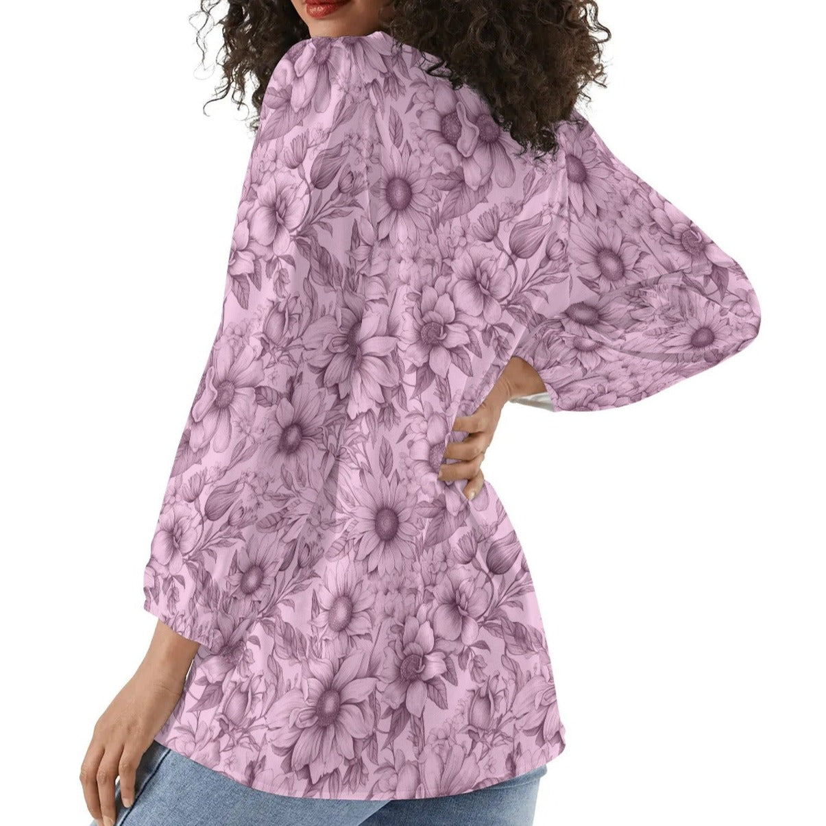 Floral Garden - Womens Long-Sleeve Chiffon Blouse