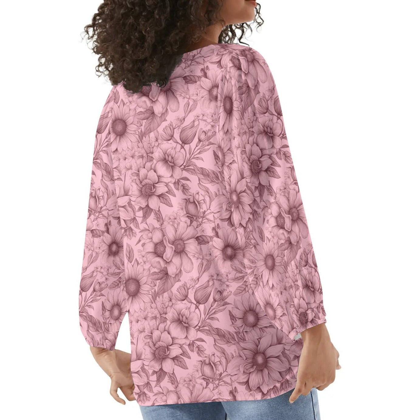 Floral Garden - Womens Long-Sleeve Chiffon Blouse