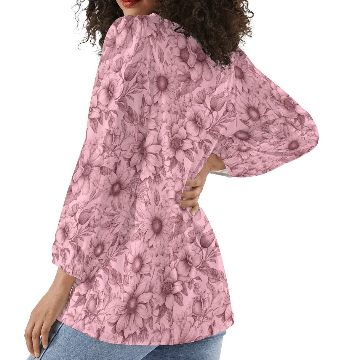 Floral Garden - Womens Long-Sleeve Chiffon Blouse