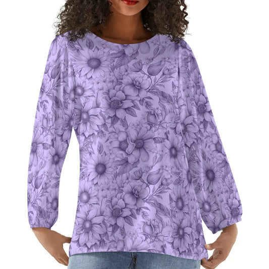 Floral Garden - Womens Long-Sleeve Chiffon Blouse