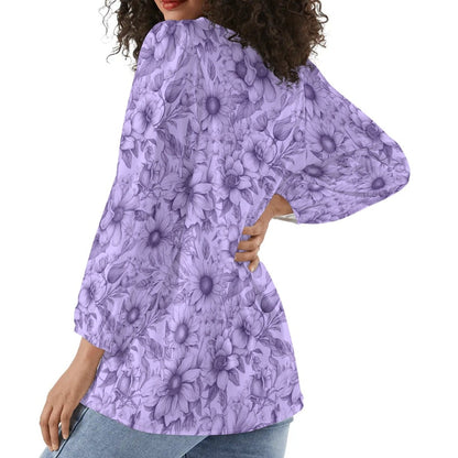 Floral Garden - Womens Long-Sleeve Chiffon Blouse