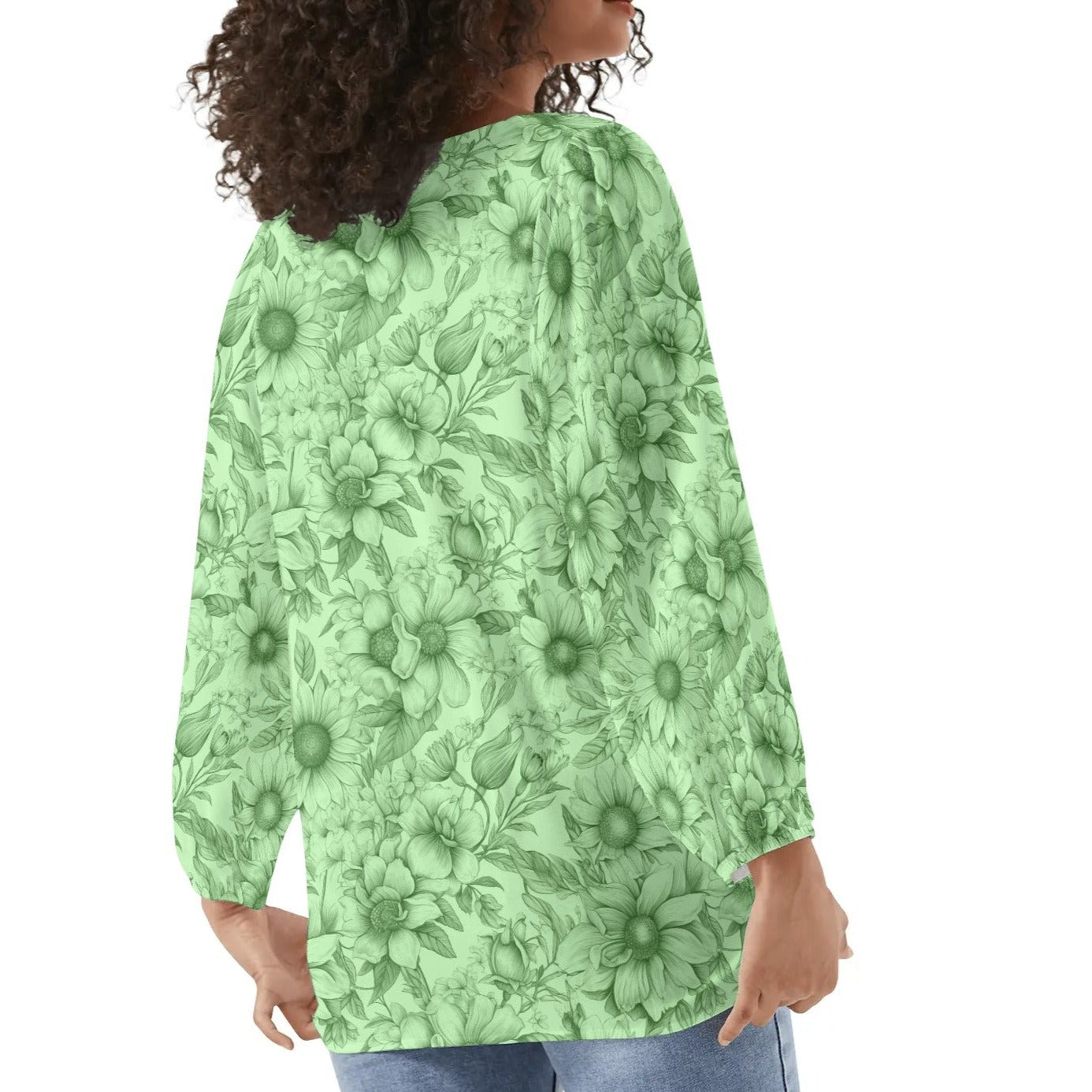 Floral Garden - Womens Long-Sleeve Chiffon Blouse