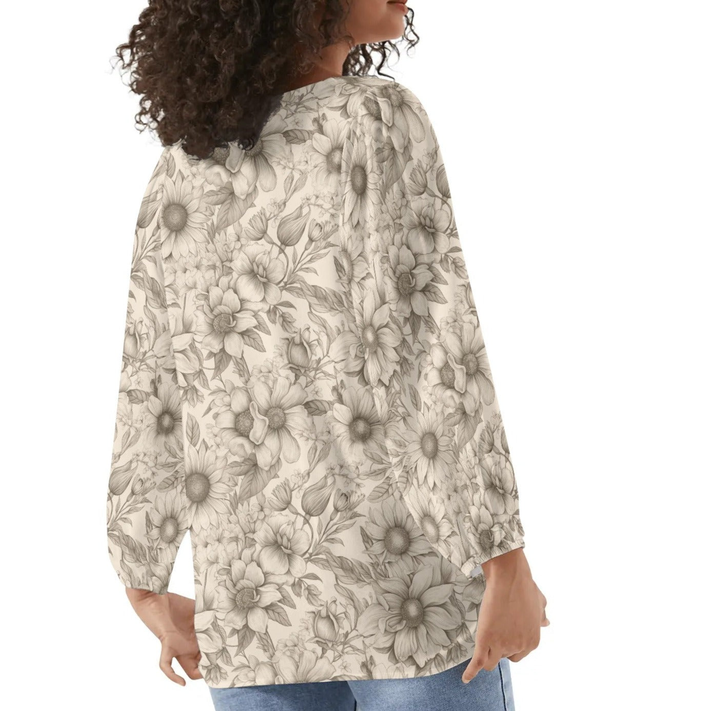 Floral Garden - Womens Long-Sleeve Chiffon Blouse