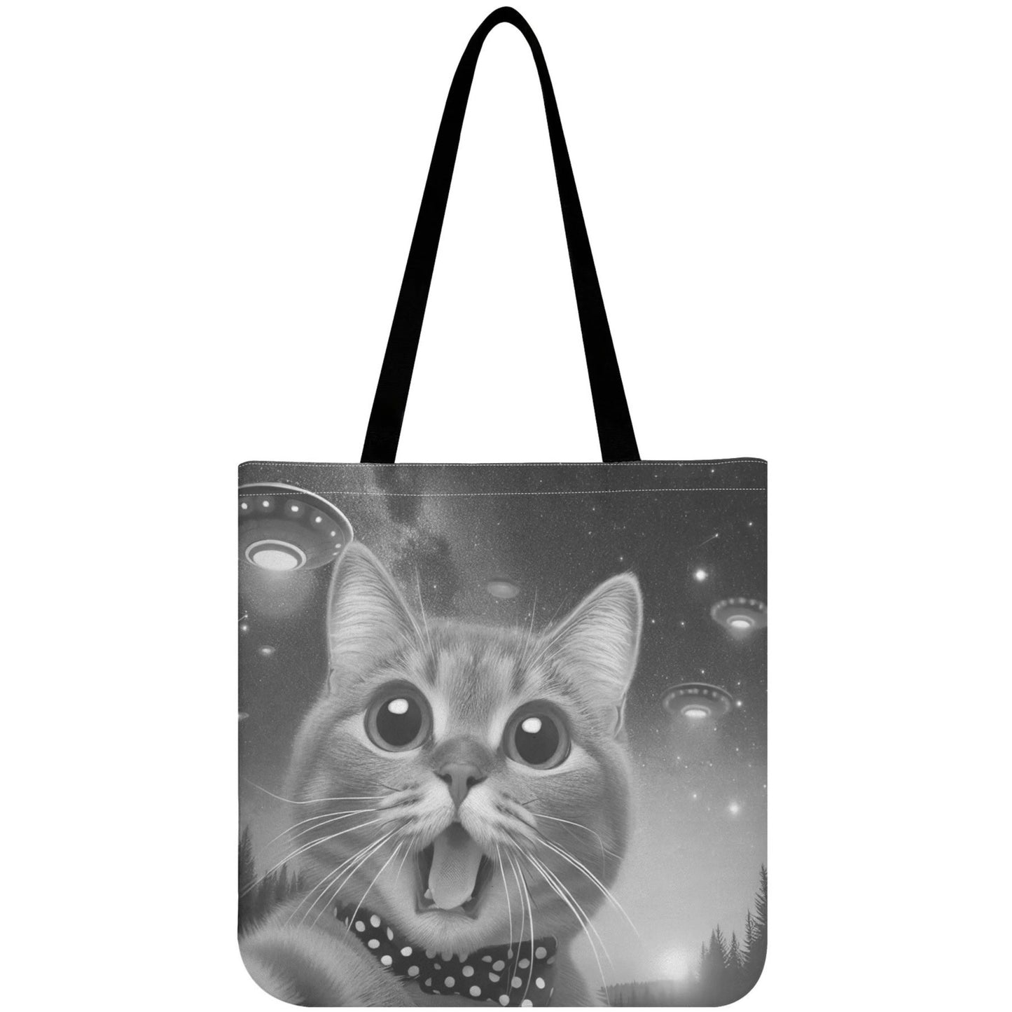 Cat Selfie - ALIENS! - Durable Cotton/Polyester Blend Cloth Tote Bags - 7 Colours Available