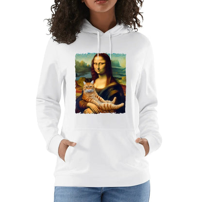 Mona Lisa with Orange Cat - Unisex Soft 100% Cotton Hoodie - Funny Art