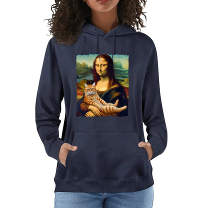 Mona Lisa with Orange Cat - Unisex Soft 100% Cotton Hoodie - Funny Art