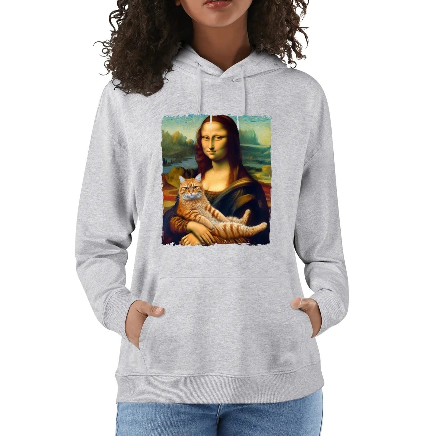 Mona Lisa with Orange Cat - Unisex Soft 100% Cotton Hoodie - Funny Art