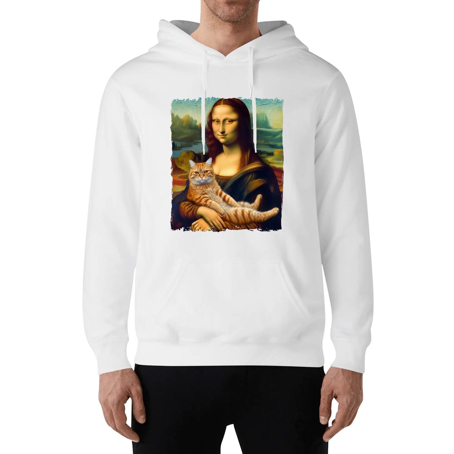 Mona Lisa with Orange Cat - Unisex Soft 100% Cotton Hoodie - Funny Art