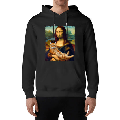 Mona Lisa with Orange Cat - Unisex Soft 100% Cotton Hoodie - Funny Art