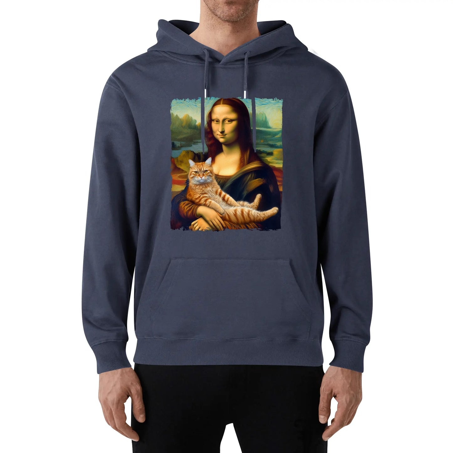 Mona Lisa with Orange Cat - Unisex Soft 100% Cotton Hoodie - Funny Art