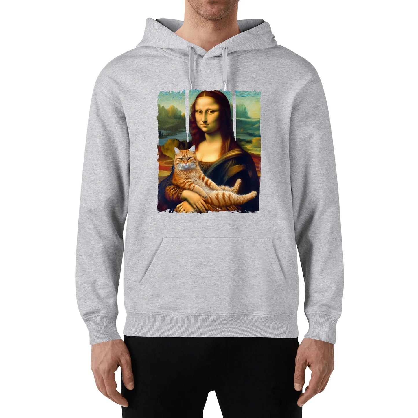 Mona Lisa with Orange Cat - Unisex Soft 100% Cotton Hoodie - Funny Art