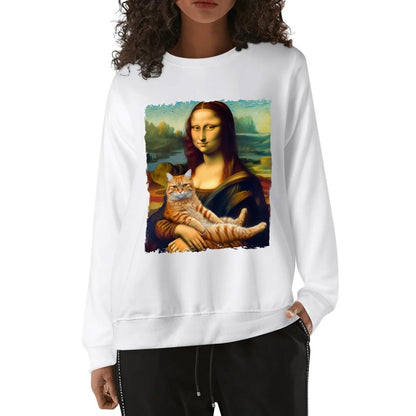 Mona Lisa with Cat - Unisex Soft 100% Cotton Fun & Artsy Sweatshirt