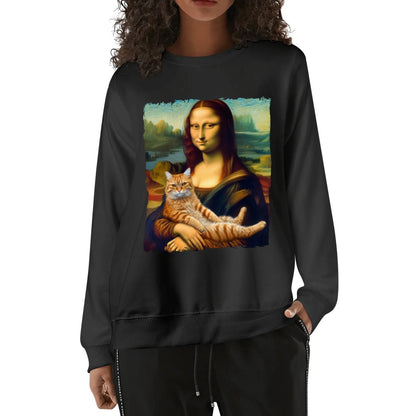 Mona Lisa with Cat - Unisex Soft 100% Cotton Fun & Artsy Sweatshirt