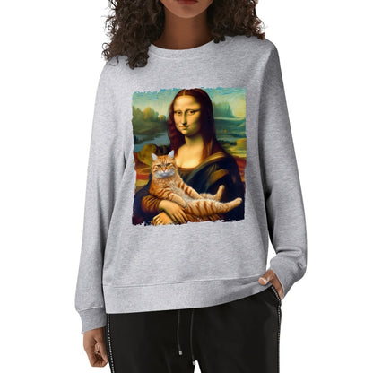 Mona Lisa with Cat - Unisex Soft 100% Cotton Fun & Artsy Sweatshirt