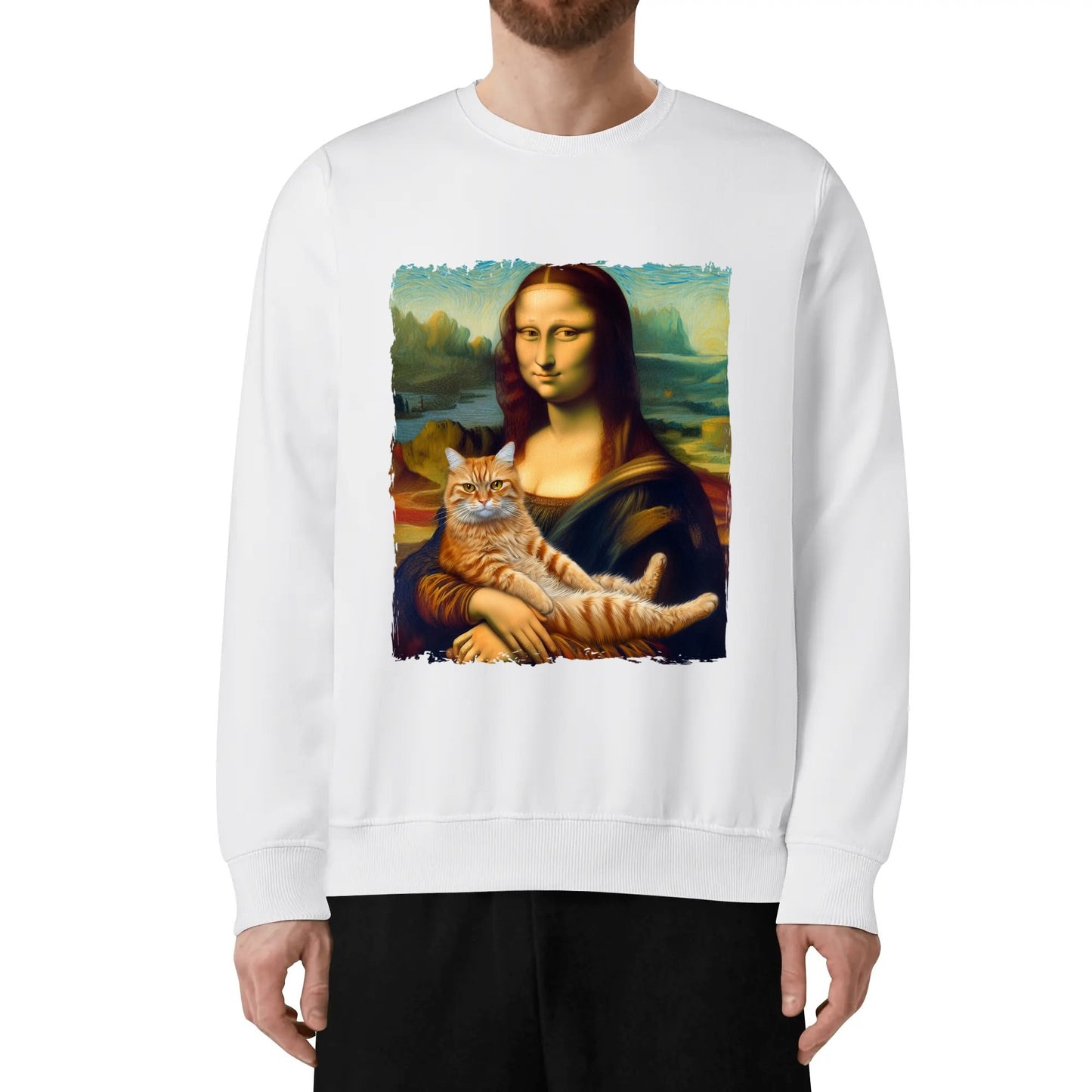 Mona Lisa with Cat - Unisex Soft 100% Cotton Fun & Artsy Sweatshirt