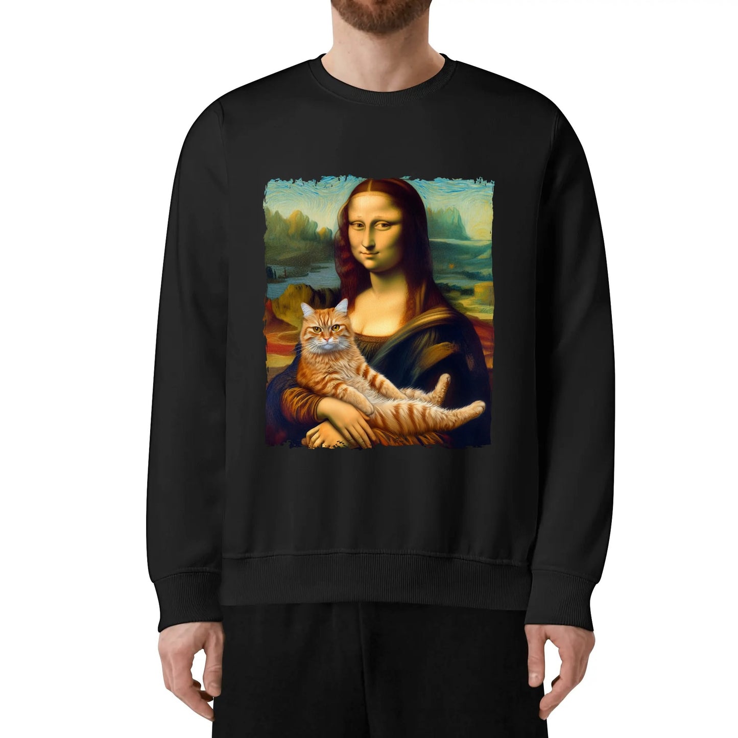 Mona Lisa with Cat - Unisex Soft 100% Cotton Fun & Artsy Sweatshirt