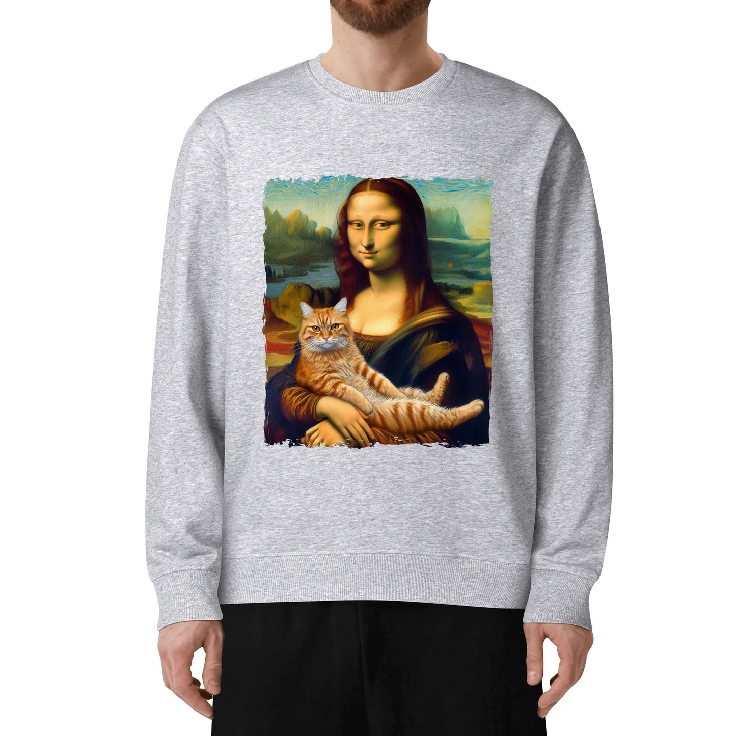 Mona Lisa with Cat - Unisex Soft 100% Cotton Fun & Artsy Sweatshirt