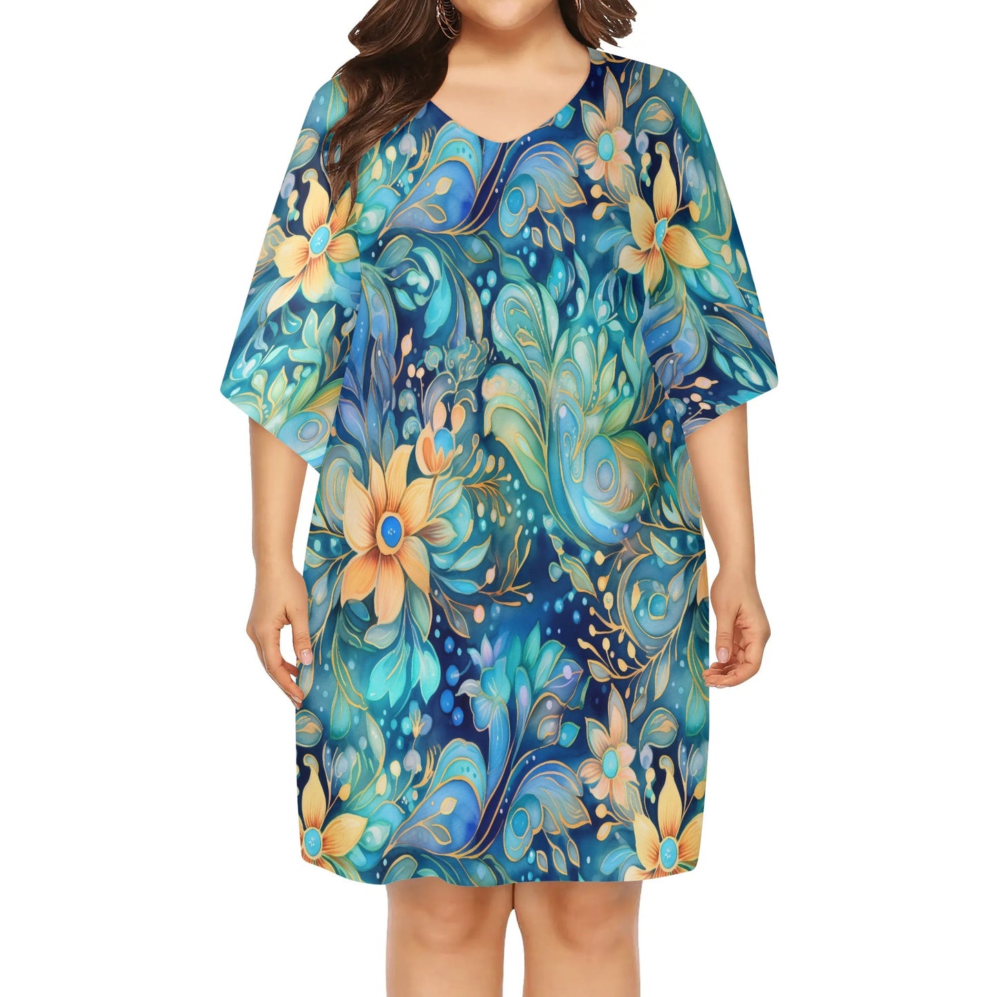 Various Patterns - Womens V-Neck Plus Size Loose Muumuu House Dress